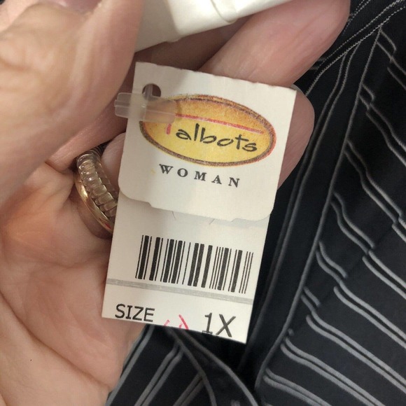 Talbots NWT Women's Black White Striped Button Up V-Neck Stretchy Blouse Size 1X - Picture 5 of 8